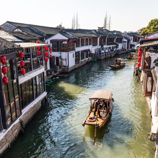 Shanghai,china January,1.2020:,traditional,tourist,boat,on,the,canal,at,the