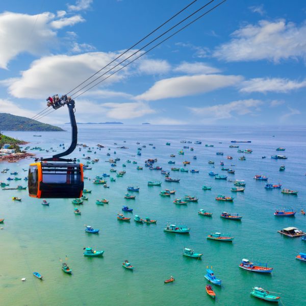 Hanging Cabin On The Phu Quoc Cable Car To Hon Thom Island Above Azure Sea.