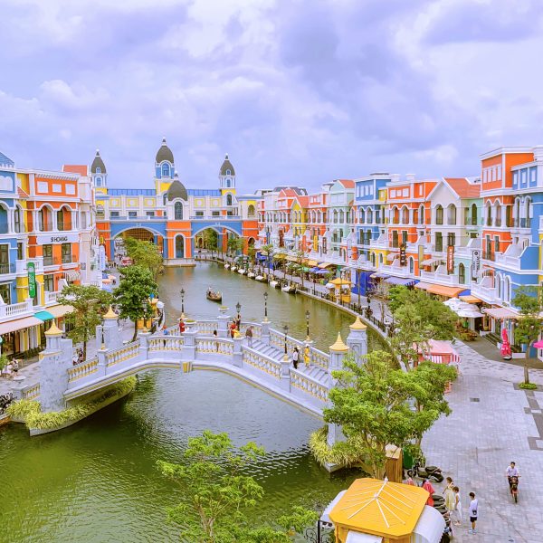 View Of Colorful Houses And Canal At Grand World Complex In Phu Quoc Island, Vietnam.